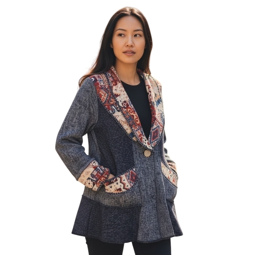 Sioni Navy Multicolor Tapestry Patterned Jacket